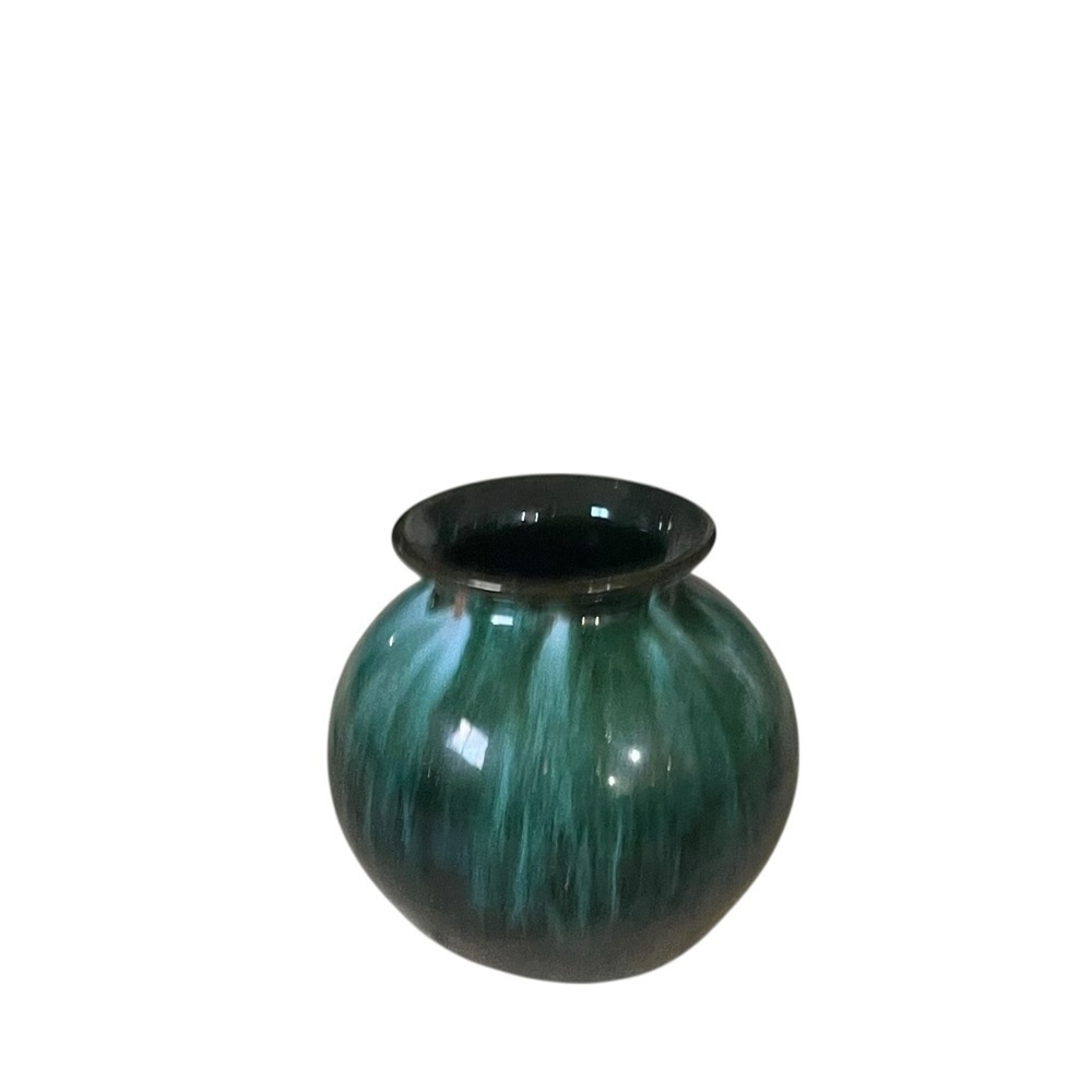 BLUE MOUNTAIN POTTERY Vintage MCM Handmade Ceramic Small Vase Teal Black